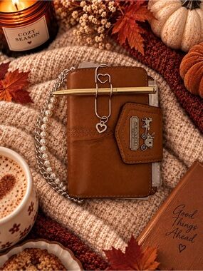 Coach Tan Leather Wallet with Heart Charm